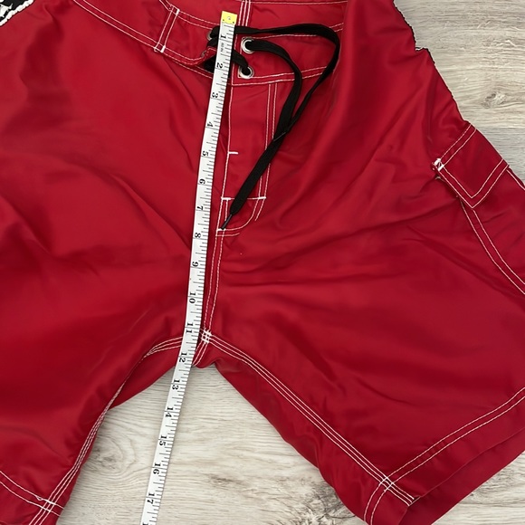 Pelagic Red with Navy & White Men’s Swim Trunks with Velcro and Drawstring Waist - Picture 9 of 11